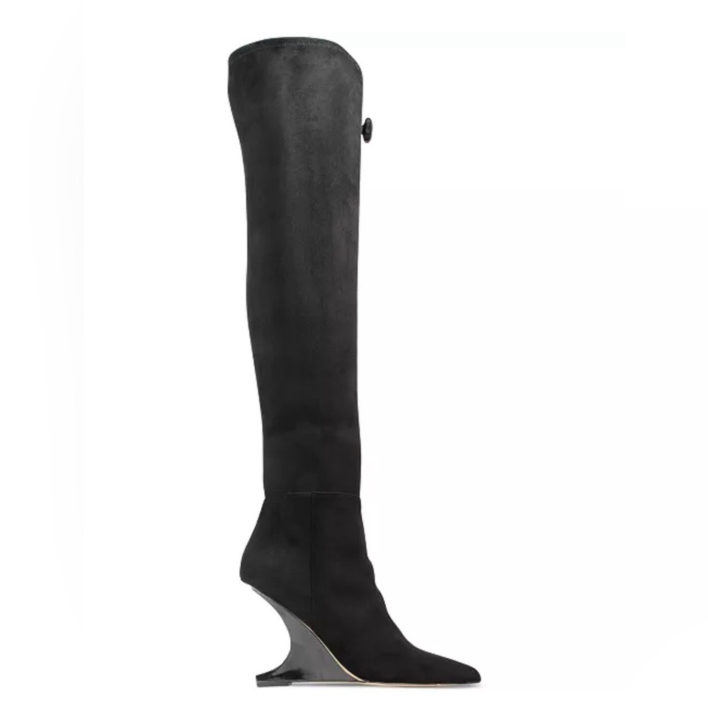 AAJ By Aminah Indigo Over-The-Knee Dress Boots in Black, Size 6.5, NEW $230